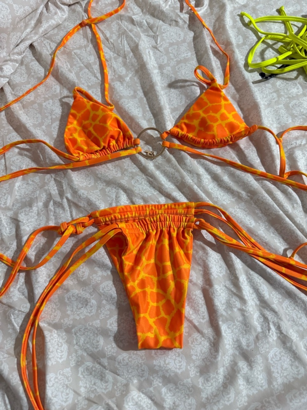 Orange Giraffe-Print Triangle Bikini Set Tucann xs